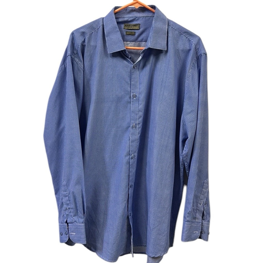 Black Label Ruffini Italy Slim Fit Long Sleeve Blue Print Button Up Shirt XL